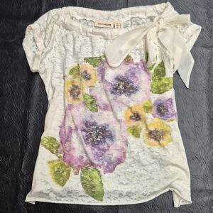 Dkny Women's White Floral Bow-Accent Tee
